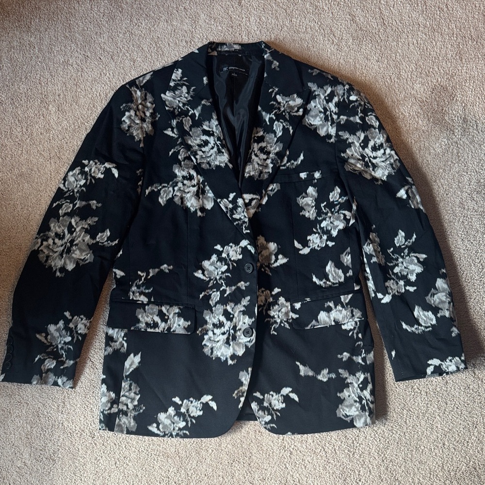 Men’s Black Blazer with Metallic Silver Floral